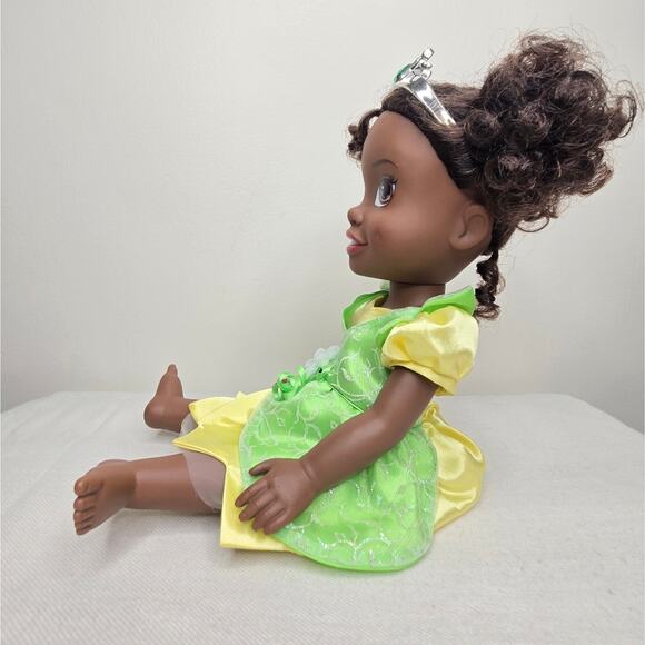 DISNEY Posable 15in Princess Tiana Doll with Crown in Green and Yellow Dress - Picture 7 of 10